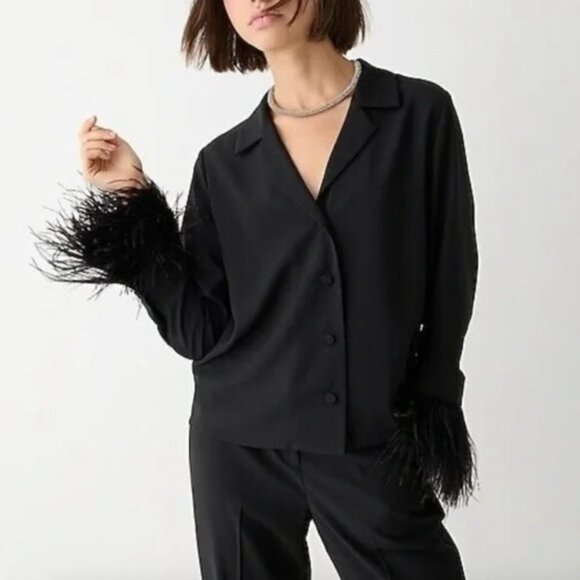 J.Crew Collection feather-trim shirt in drapey crepe - Picture 1 of 6
